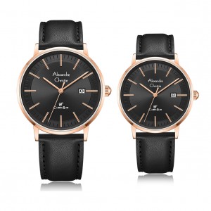 Alexandre Christie AC 8694 Rosegold Black Leather Couple